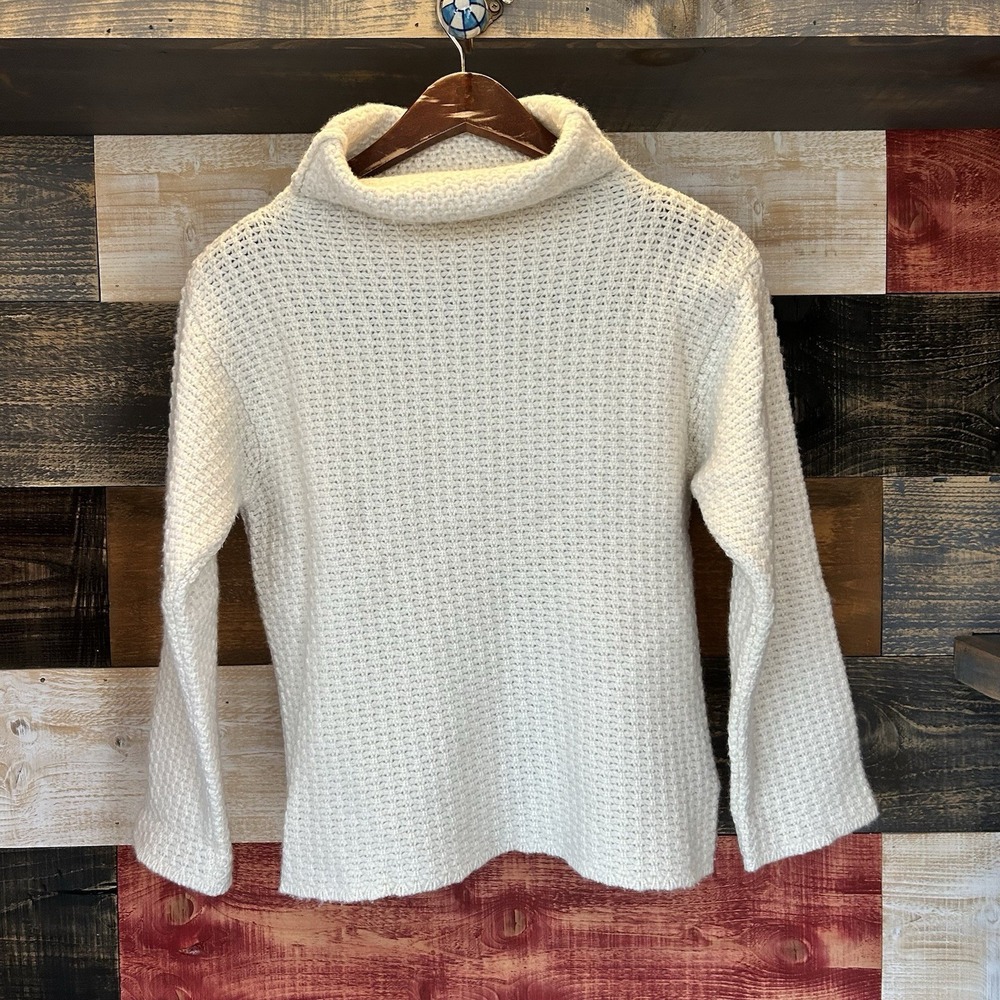 DUSAN Almond Cream Cashmere Loose Knit Pullover Crewneck Sweater S Turtleneck